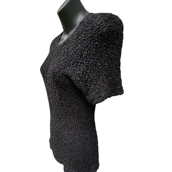 VTG 80s/90s Semi Sheer Stretchy Black Short Sleeve Top Women’s S Dark Academia - Picture 3 of 8